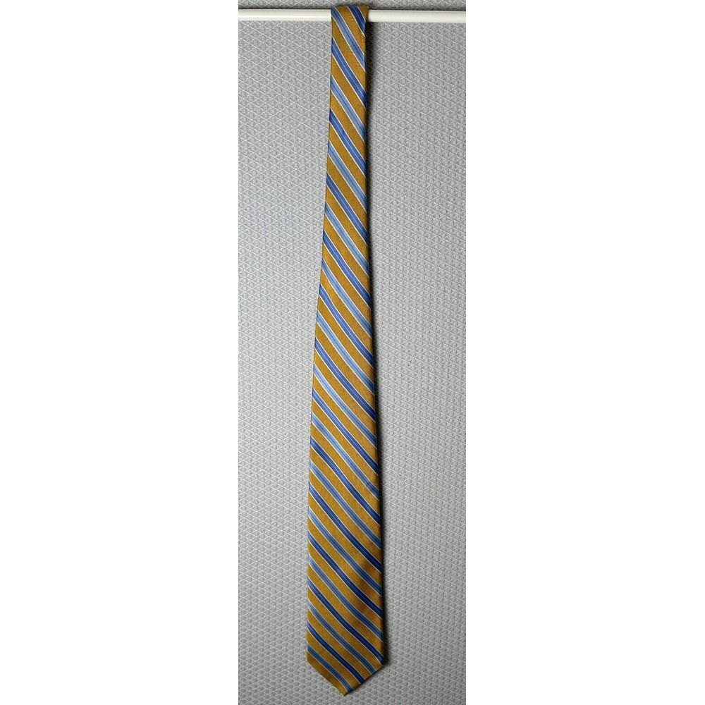 BROOKS BROTHERS USA SILK YELLOW‎ BLUE STRIPED NECKTIE 60"L X 3.25"W